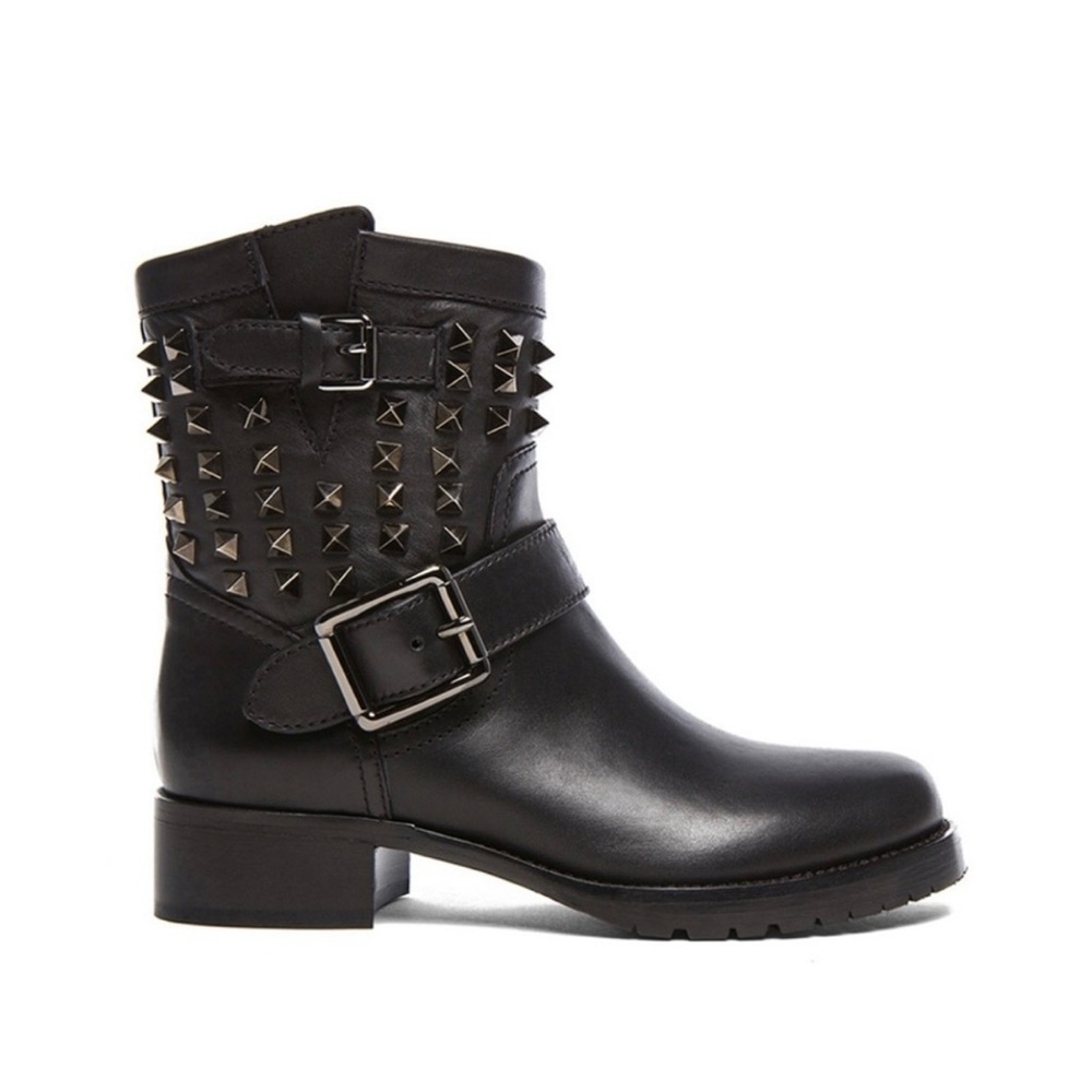 Valentino Rockstud Black Leather Biker Boots size 37.5